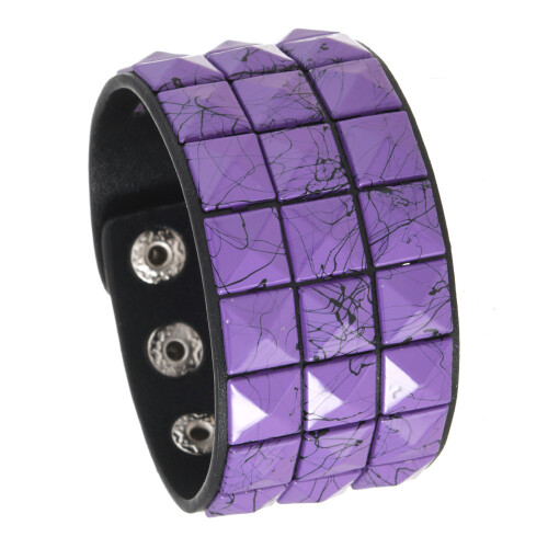 Adjustable Studded Leather Bracelet Comfortable Wear-Purple