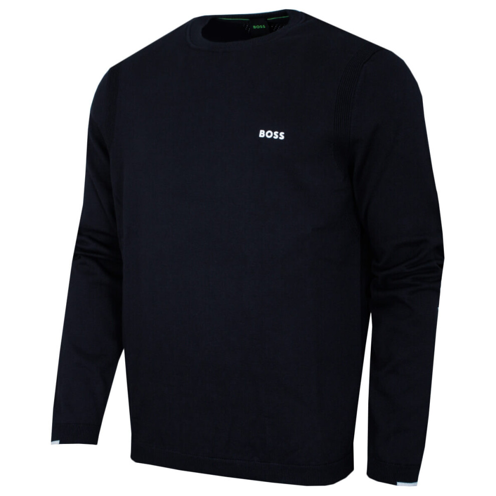 Hugo Boss (M, Dark ) Mens Ever-X Crew Neck Sustainable Cotton Pull Over Sweater Blue