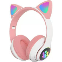 Bluetooth Cat Ear Headphones for Girls, Foldable Stereo Headphones with LED Light / PS4 / PC / Tablet / TV (pink + white)