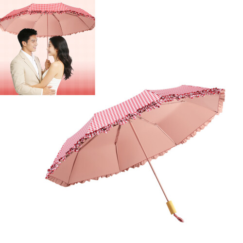 Lovely Checker Patterned Umbrella Lace Trim Sunshade For-Green 2
