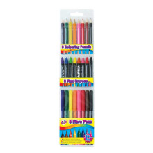 24 Piece Colouring Set - Pens Felt Tip Pencils Crayons Kids School Crafts Colour