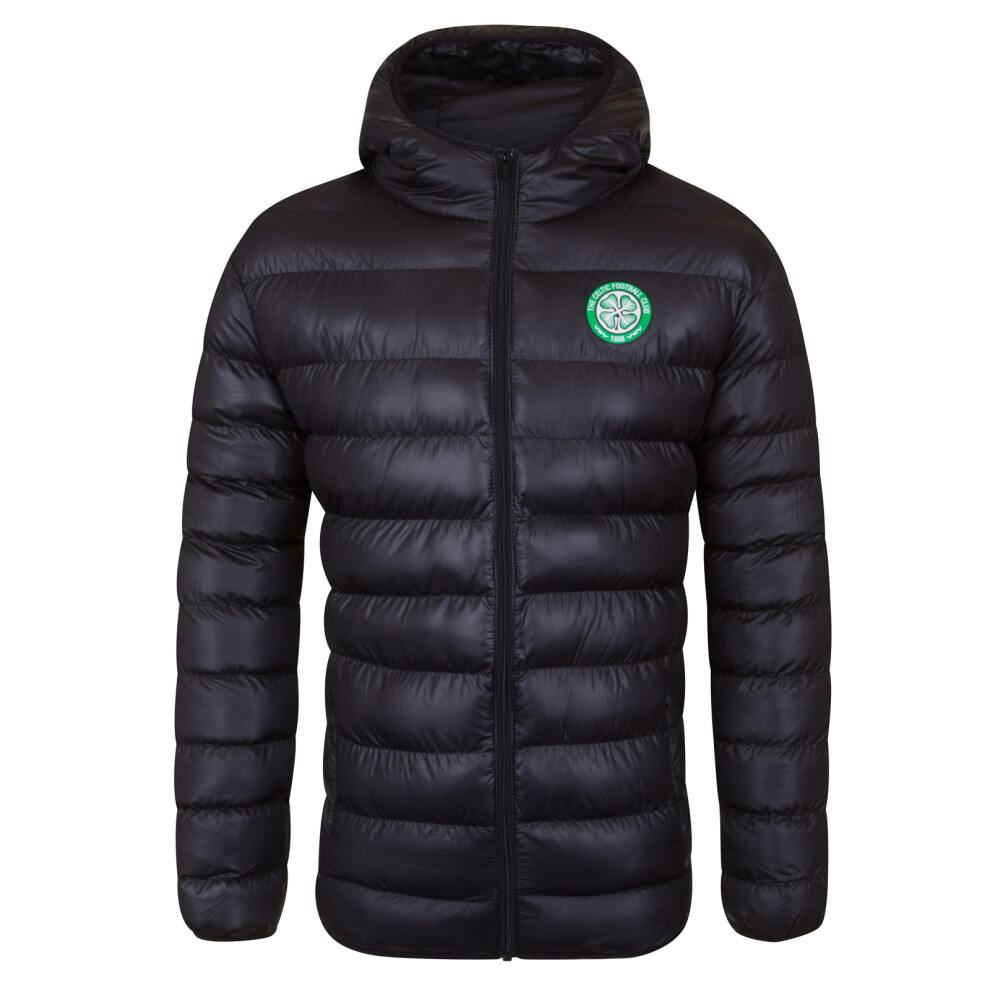 Celtic Fc Official Football Gift Mens Quilted Hooded Winter Jacket Large Black