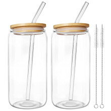 2Sets Robuste Glasbecher Mit Tragegriff, Bambusdeckel Und Nylon