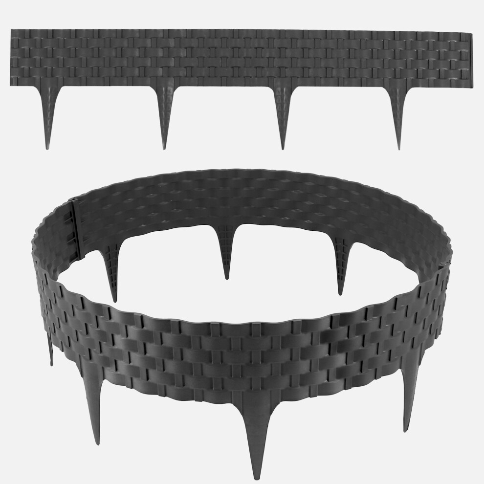 Lawn Edging, Rattan Look, Anthracite, 20X80 Cm Modules, Plastic Flower Bed Edging For Flower Beds And Lawn Borders 4251682550406