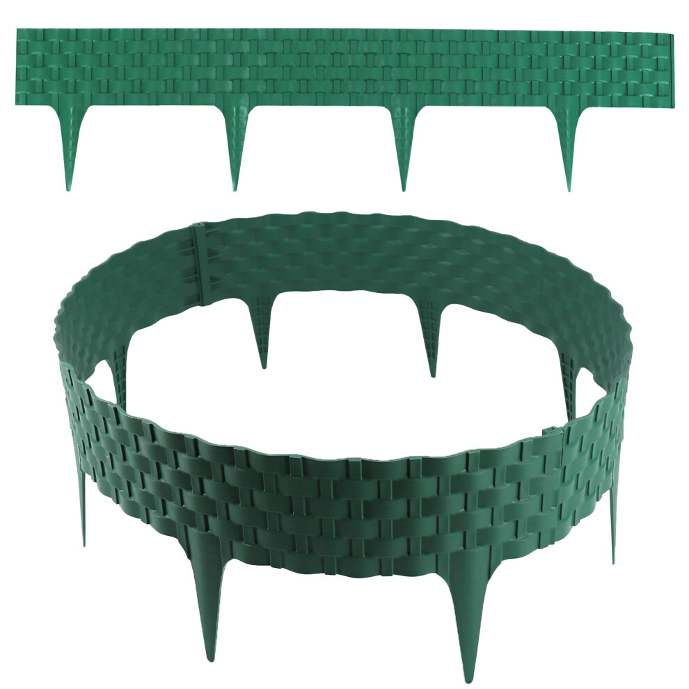 Lawn Edging, Rattan Look, Green, 12X80 Cm Modules, Plastic Flower Bed Edging For Flower Beds And Lawn Borders 4251682524278