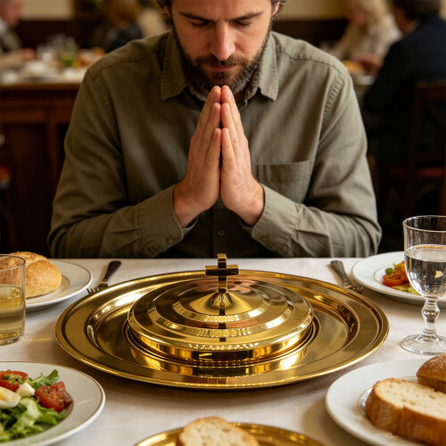 Golden Stainless Communion Plate With Snap Lid For Eucharistic 1
