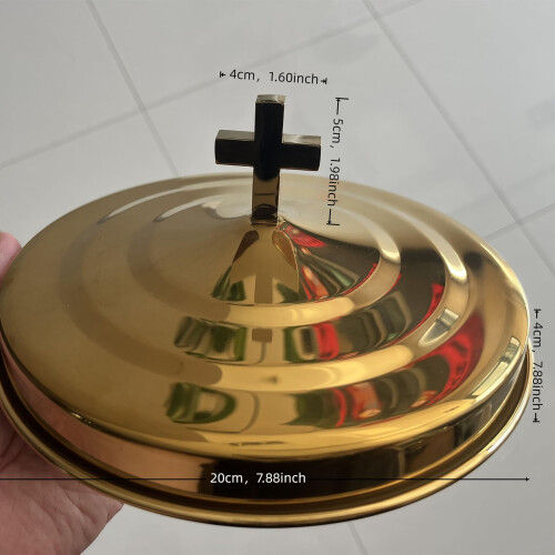 Golden Stainless Communion Plate With Snap Lid For Eucharistic 2