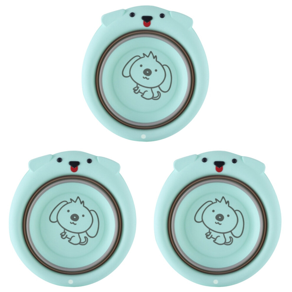3Pcs Baby Washbasin Collapsible Plastic Cartoon Folding Basin Blue Villcase
