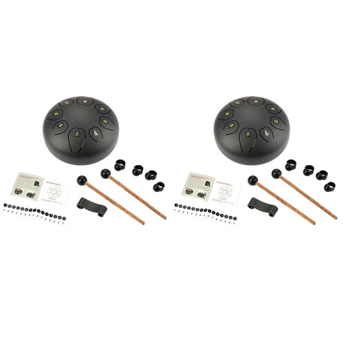 2Ensembles Tambour À Langue Métal Noir Portable Pour Débutant