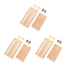 3Pcs Beige Pencil Box Wooden Organizer with 12 Colors for Kids Drawing
