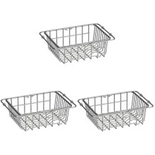 3Pcs Silver Stainless Steel Kitchen Dish Rack Expandable Drying Holder