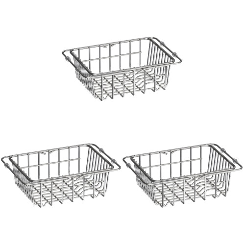 3Pcs Silver Stainless Steel Kitchen Dish Rack Expandable Drying Holder