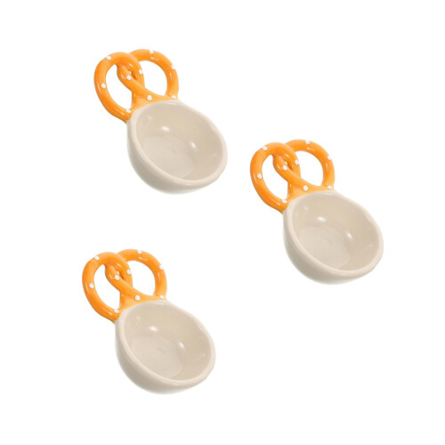 3Pcs Beige Ceramic Condiment Bowls with Handle, Easy Clean and Stylish