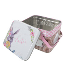 Pink Cartoon Rabbit Cookie Tin Metal Box Airtight Portable Storage