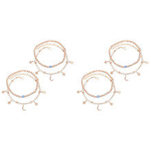2 Pieces Beaded Stars And Moon Anklets Women'S Alloy Foot Chains