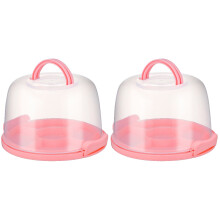 2Pcs Portable Pink Cake Carrier with Transparent Lid and Non-Slip Base