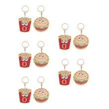 10Pcs Funny Hamburger French Fries Keychains with Card Holder PU Alloy