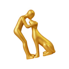 Human and Dog Sculptures Desktop Ornament Resin Man and-Gold