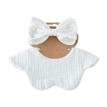 Cotton Infant Bib and Matching Lace Bowknot Headband Set for-P