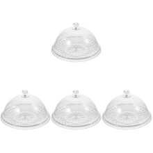 4Pcs Pet Cake Tray with Cover Clear Snack and Fruit Serving Stand