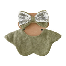 Soft Cotton Lace Drooling Bib and Matching Bowknot Headband-I