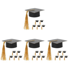 24Pcs Graduation Hat Goblet Covers Black Mini Hat Wine Glass Toppers
