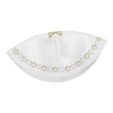 1White Jewish Skullcap for Men Embroidered Star of David Yarmulke
