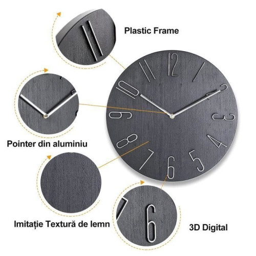 Wall Clock - Design - 3D Numerals - Quartz Movement -  30 cm - Modern Decoration 1
