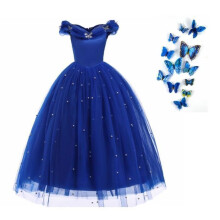 Hoogwaardige luxe prinsessen Halloweenkostuumjurk voor meisjes, blauwe tutu avondoutfit