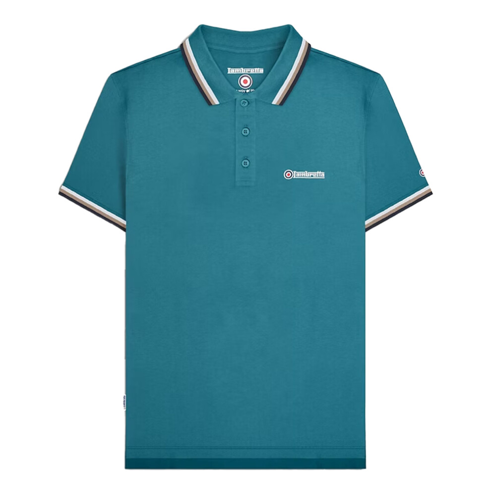 Lambretta (L, White/Cameo/Navy/Sky) Mens Triple Tipped Polo Shirt