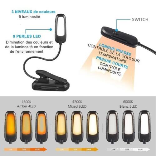Reading Lamp - AUDBURN - Rechargeable - 3 Brightness Modes - 360 Flexible - LED 1