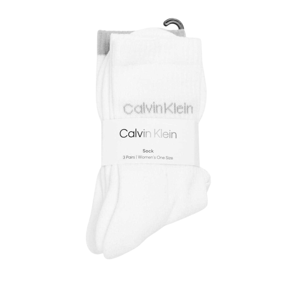 Calvin Klein (4 Uk-8 Uk, White) Womens/Ladies Logo Crew Socks (Pack Of 3)