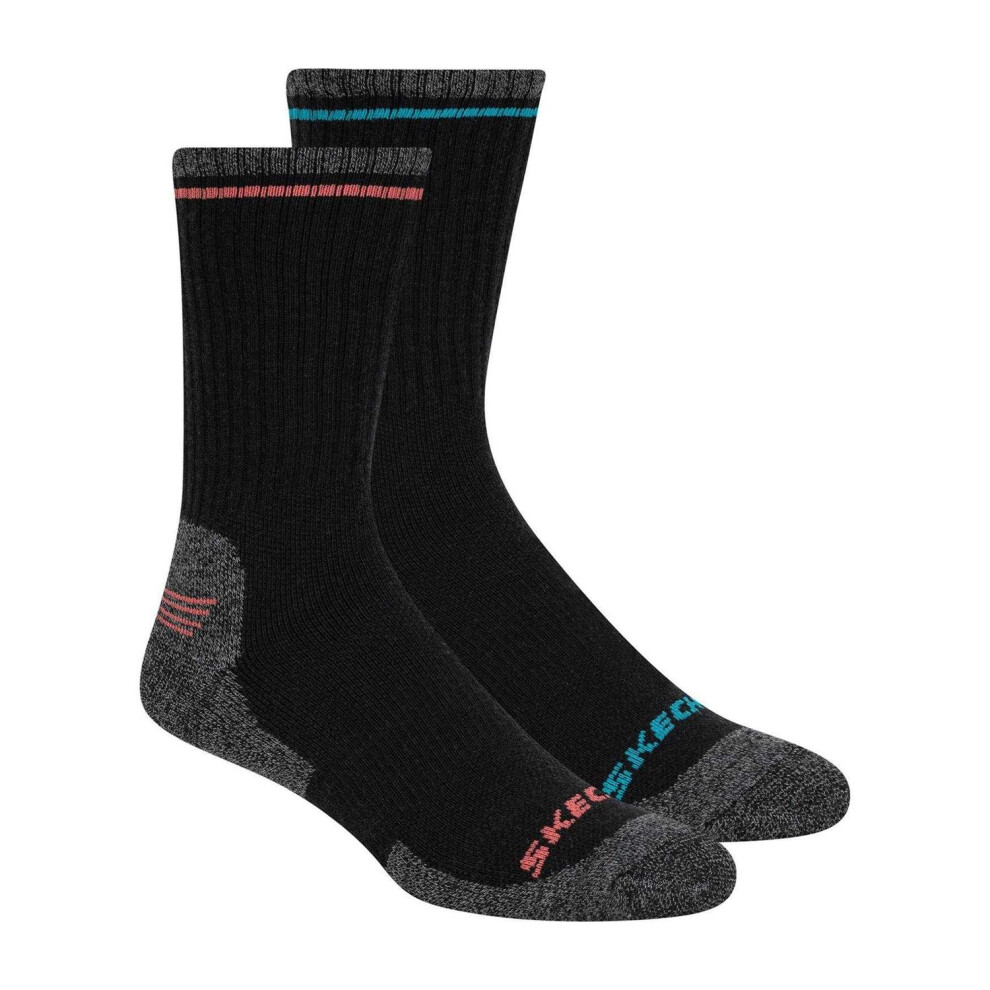 Skechers (7 Uk-11 Uk, Black) Mens Logo Crew Socks (Pack Of 2)