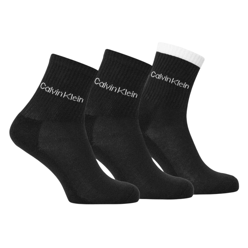 Calvin Klein (4 Uk-8 Uk, Black) Womens/Ladies Logo Crew Socks (Pack Of 3)
