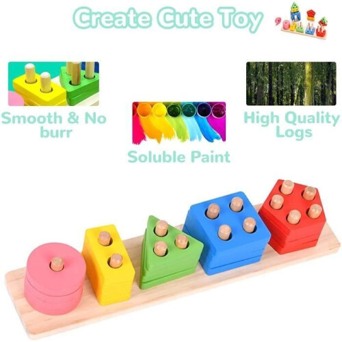 Wooden Toys Shape Sorting Stacking Color Sorting Game, Montessori Toy Educational Learning Development Toy 2