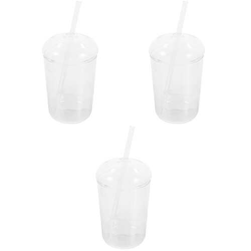 3Pcs Reusable Glass Beverage Cups with Lid and Straw for Cold Drinks