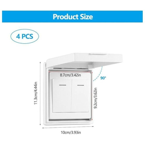 4-Piece Self-Adhesive Wall Switch Cover, Type 86 Reversible Waterproof Wall Socket Cover, White 1