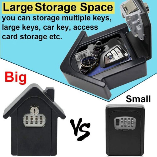 Wall-Mounted Secure Key Box with Digital Code & Emergency Keys, Large XL Key Safe Box (Black) 1