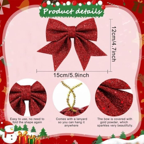 Decorative bow - Red Christmas bow - 8 pieces - Indoor use - Hanging 1