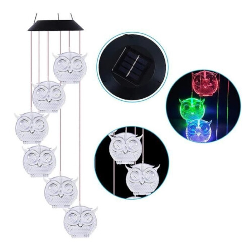 Wind chime - LED string lights - Solar owl - Waterproof - 7 changing colors 1