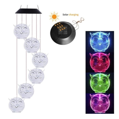 Wind chime - LED string lights - Solar owl - Waterproof - 7 changing colors 2