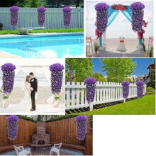 2 keinotekoisen violetin wisterian kukan setti, 90 cm, violetti seinälle ripustettava köynnöskukka hääkoristeeseen