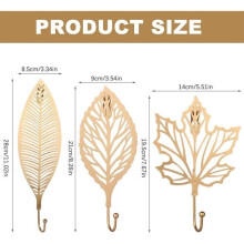 Hooks, 3 pieces Wall hooks Leaf hooks for hanging interior decoration (gold)