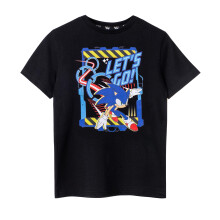 (7-8 Years, Black) Sonic The Hedgehog Boys Let's Go! Short-Sleeved T-Shirt