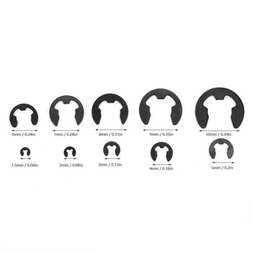 Eiffel 120 τεμάχια κιτ ασφαλειών E-Clip Snap Open Ring Staining Black Manganese Steel σε κουτί 1,5-10mm 2