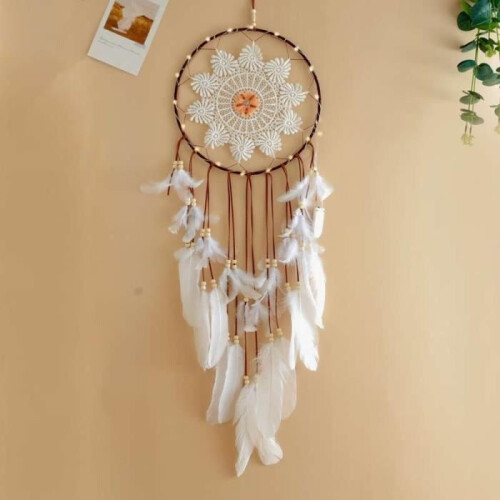 Dreamcatcher - Handmade - 75 cm - White - Home Decor - With Decorative Light 1