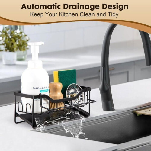 Sink Organizer - RICEEL - Sponge Holder - Automatic Drainage - Plastic - Gray 1