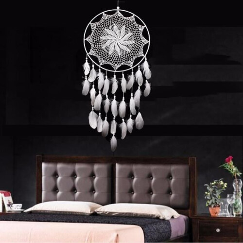 Dreamcatcher, White Feather Hanging Decor - TEMPSA - Round - Indoor 1