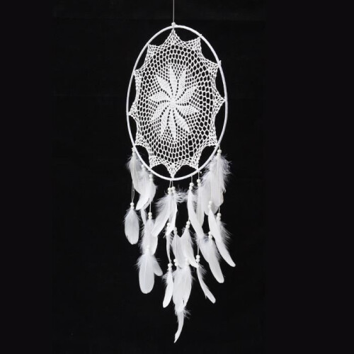 Dreamcatcher, White Feather Hanging Decor - TEMPSA - Round - Indoor 2