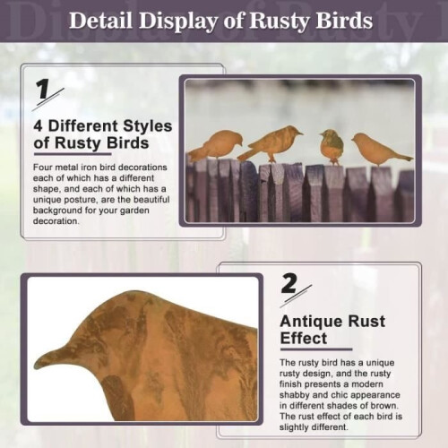 Garden decoration - Not specified - Metal birds - Rust effect - 4 pieces - Various sizes 2